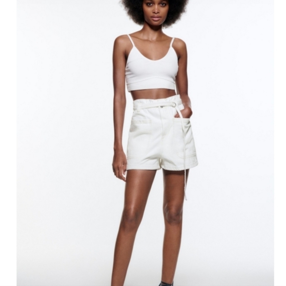 ❌️SOLD❌️NWT ZARA WHITE DENIM HIGH WAISTED PAPERBAG BERMUDA SHORTS